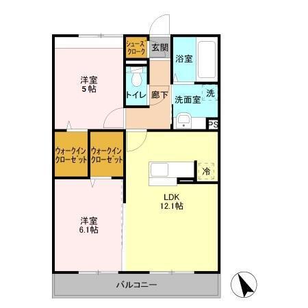 ラ・ペジブル A(2LDK/2階)の間取り写真