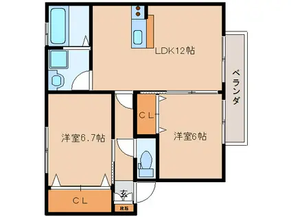 グランシャリオI(2LDK/2階)の間取り写真