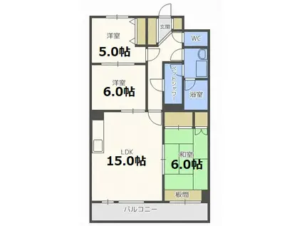 サンシャイン白石(3LDK/2階)の間取り写真