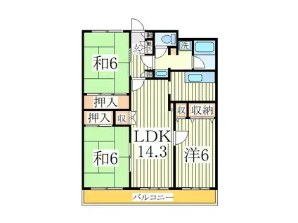 大金平ハイツ(3LDK/2階)の間取り写真