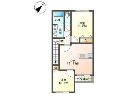 フォレスト(2DK/2階)の間取り写真