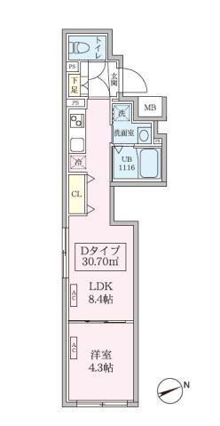 スカイコートリュクス品川大崎(1LDK/2階)の間取り写真