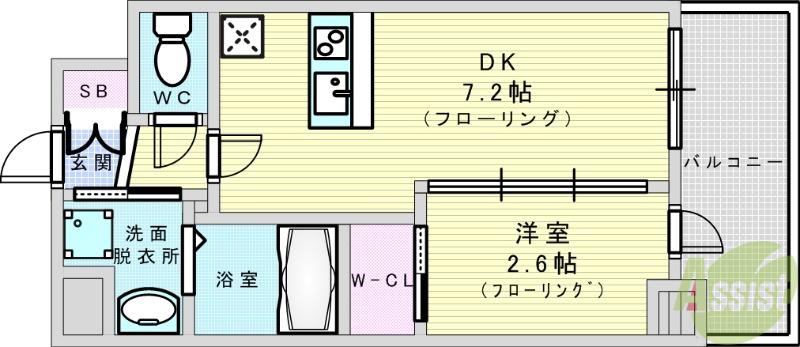 セレニテ江坂アリア(1DK/9階)の間取り写真