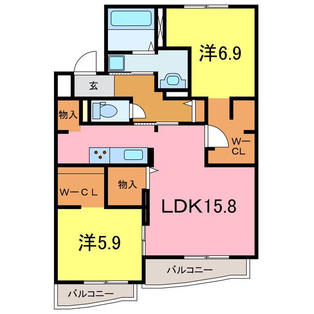 ドミール半僧坊(2LDK/1階)の間取り写真