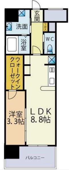 ブレス唐人町駅前(1LDK/10階)の間取り写真