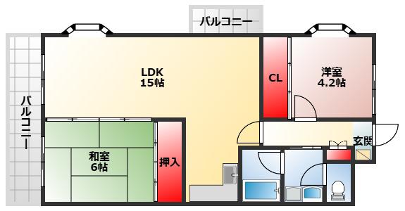 フィアスコート百舌鳥陵南(2LDK/4階)の間取り写真