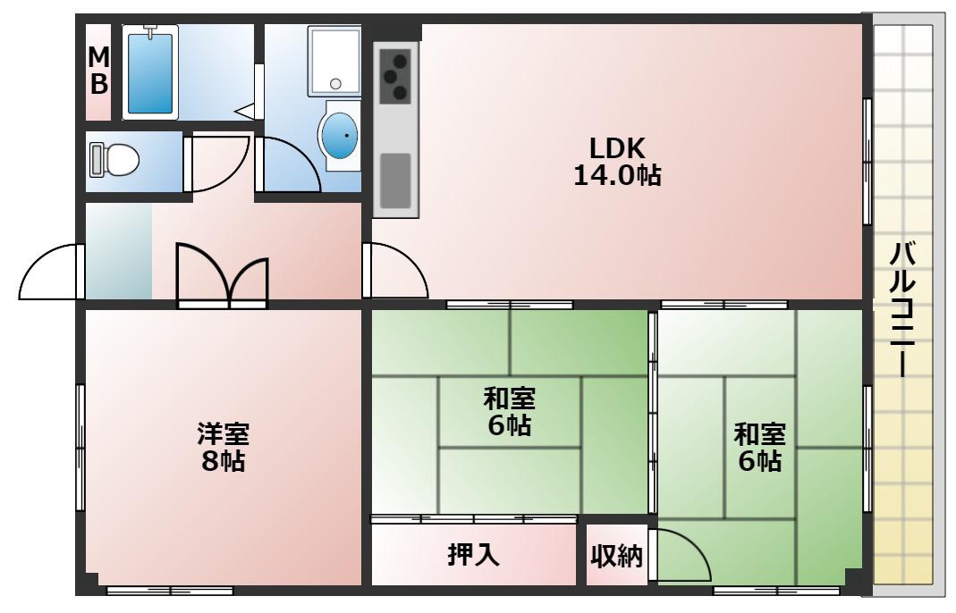 清秀レジデンス(3LDK/5階)の間取り写真