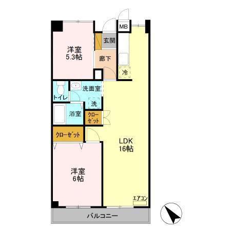 シャインクロコ(2LDK/3階)の間取り写真
