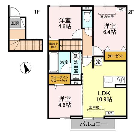 ボンヌクール城東(3LDK/2階)の間取り写真