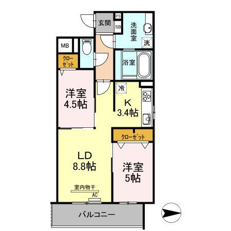 DIMORARE(2LDK/1階)の間取り写真
