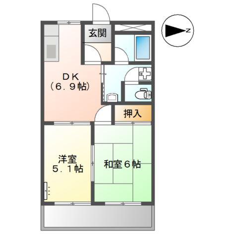 ハイツ河合(2DK/1階)の間取り写真
