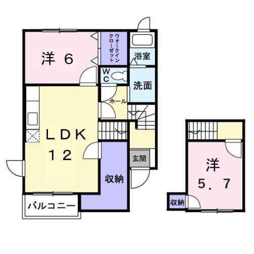 フォンテーヌ・III(2LDK/2階)の間取り写真