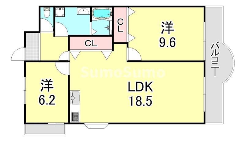 BECアーバン西宮北口(2LDK/1階)の間取り写真