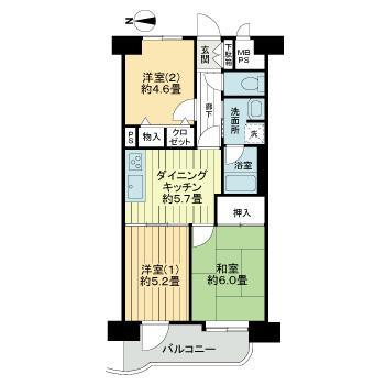 ライオンズマンション北仙台(3DK/2階)の間取り写真