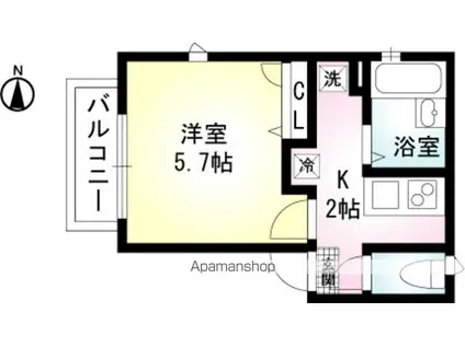 リビオン(1K/2階)の間取り写真