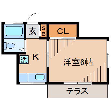 ハイツ山室B(1K/1階)の間取り写真