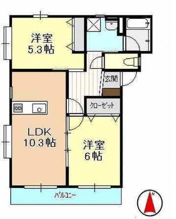 ル・シェモア(2LDK/2階)の間取り写真