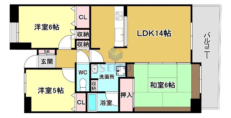 シティコート曽根東五番館(3LDK/4階)の間取り写真