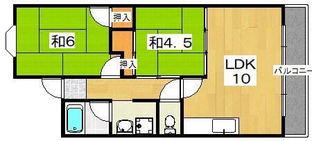 コーポ芦田(2LDK/2階)の間取り写真