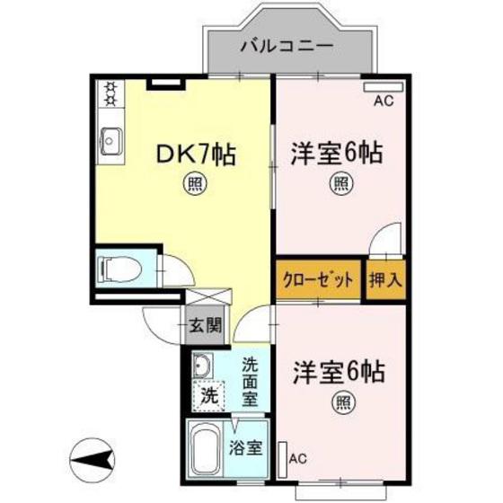 サンライフ下伊福(2DK/3階)の間取り写真