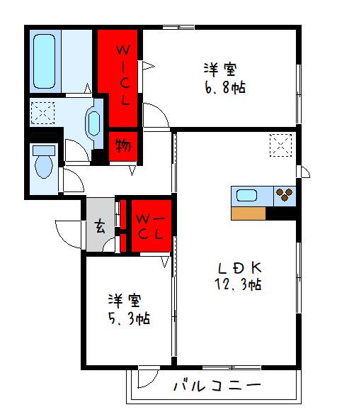 クリエ山本町南(2LDK/2階)の間取り写真