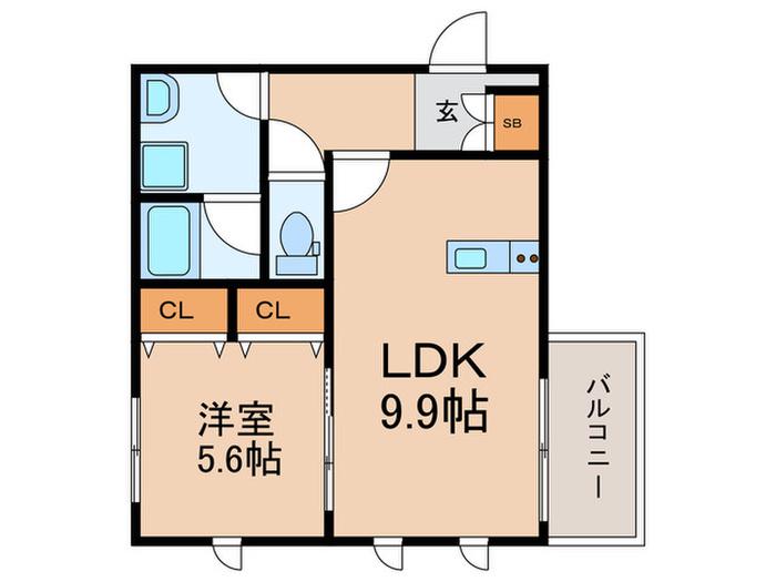 TRANQUILLITE(1LDK/2階)の間取り写真