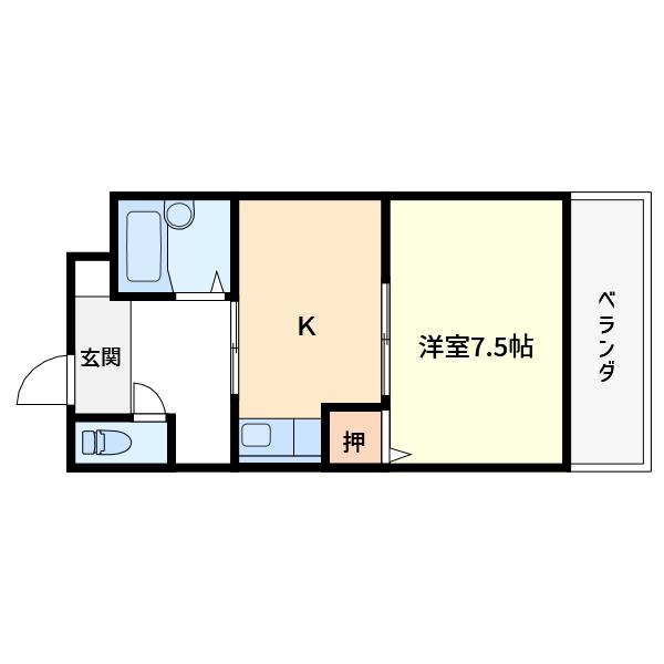 青葉丘コーポI(1K/1階)の間取り写真