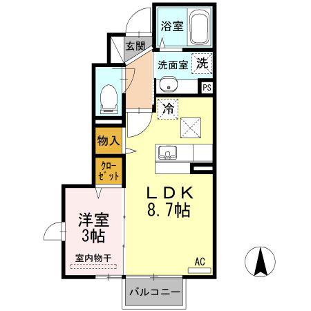 ボヌール沼(1LDK/1階)の間取り写真