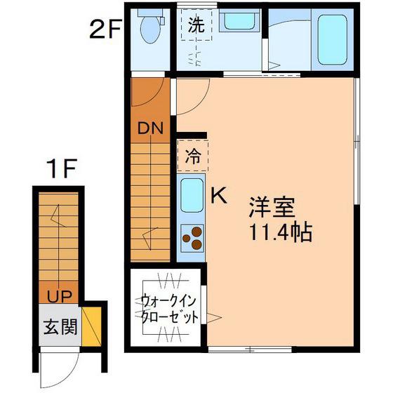 クレア B棟(ワンルーム/2階)の間取り写真
