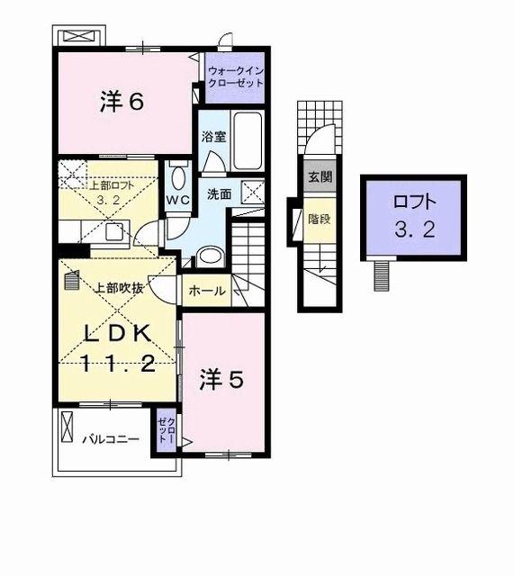 エスポワール ほたる野II(2LDK/2階)の間取り写真