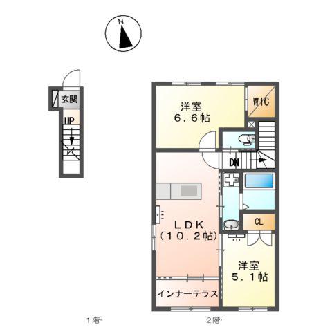 ALMO(2LDK/2階)の間取り写真