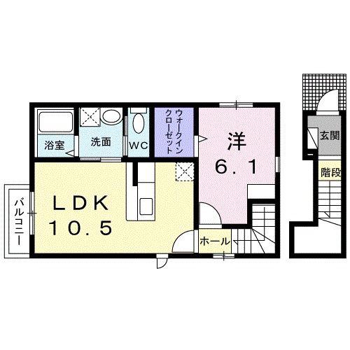 クリーム ローズ(1LDK/2階)の間取り写真