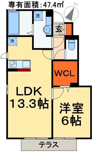 ジャルダンベールB(1LDK/1階)の間取り写真