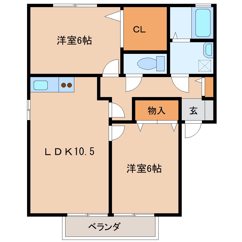 ノイホーフ若宮弐番舘(2LDK/2階)の間取り写真