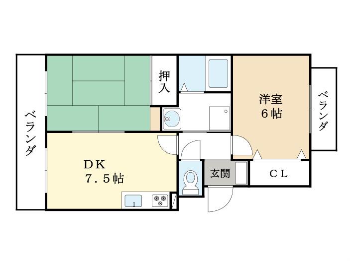 バーベナ光台I(2DK/2階)の間取り写真