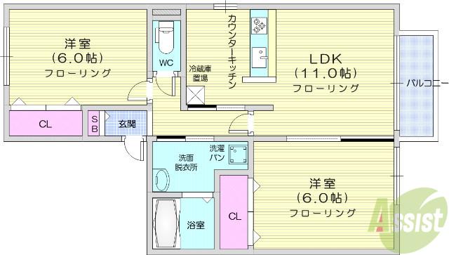 ラルーナ(2LDK/2階)の間取り写真