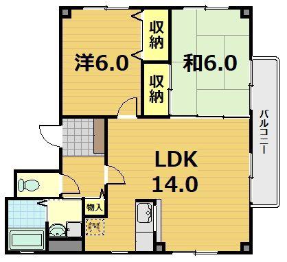 カーサ紫明(2LDK/2階)の間取り写真