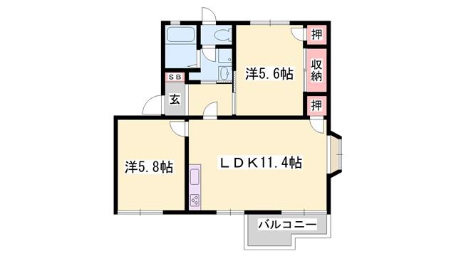 英賀保ハイツ(2LDK/1階)の間取り写真