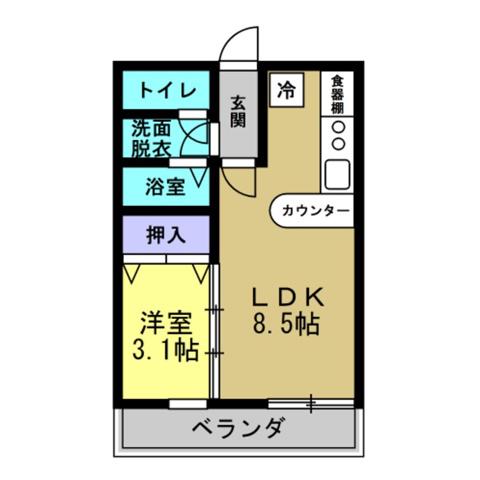 プランタン21(1LDK/4階)の間取り写真