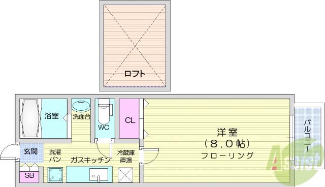 シュクール宮一番館(1K/2階)の間取り写真
