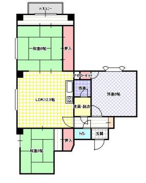 ジョイフル寝屋川(3LDK/7階)の間取り写真