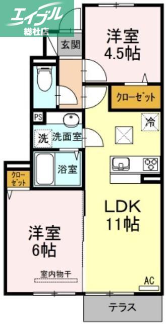 サンハートピア C棟(2LDK/1階)の間取り写真