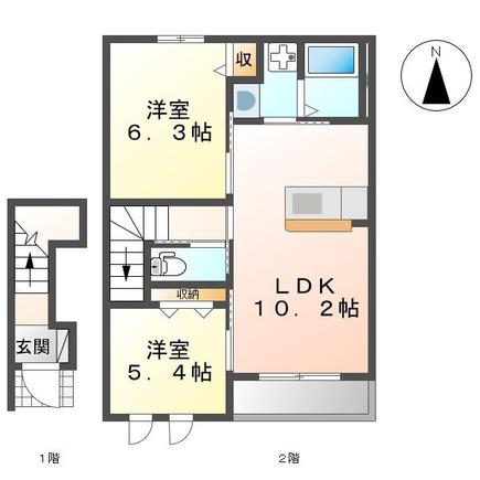 ツインズII(2LDK/2階)の間取り写真