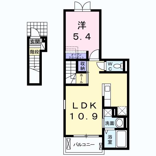 メゾングラシュI(1LDK/2階)の間取り写真
