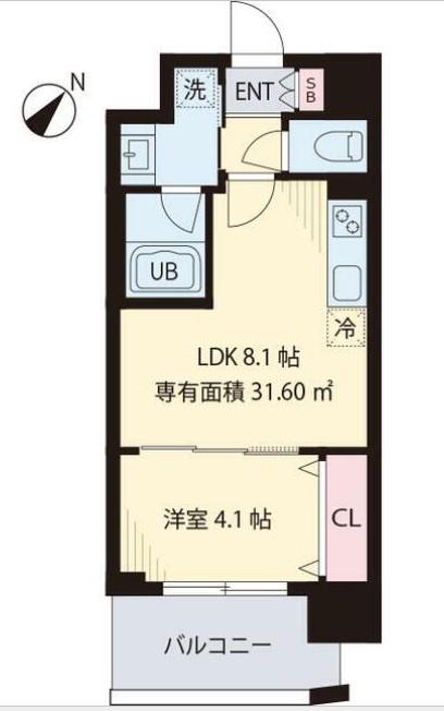 FELICE元町(1LDK/6階)の間取り写真