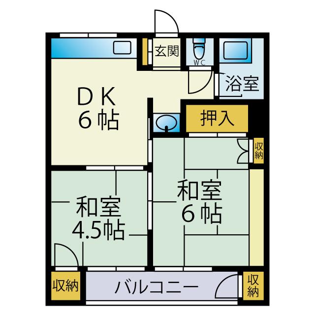 第2岩室アパート(2DK/1階)の間取り写真