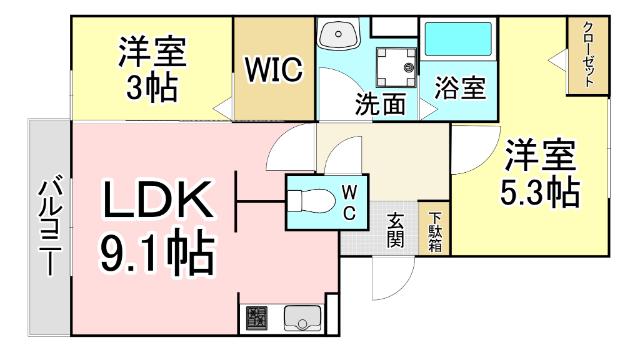 カーサ竪林(2LDK/2階)の間取り写真