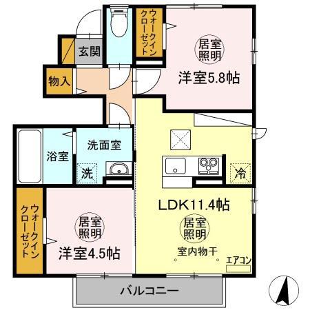 アジュール大成町(2LDK/1階)の間取り写真