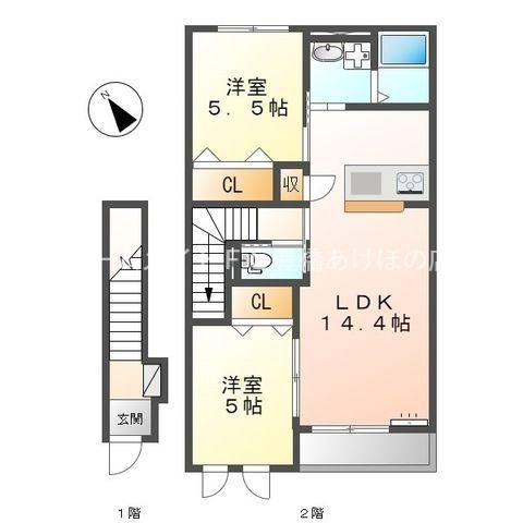 LA CIMA(2LDK/2階)の間取り写真