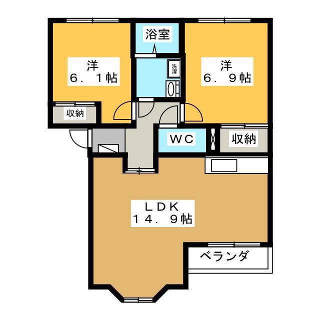 ハーモニー石井(2LDK/1階)の間取り写真